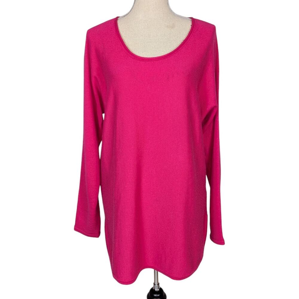 Max Studio Merino Wool Pullover Sweater with Curved Hem Bright Pink Size XL